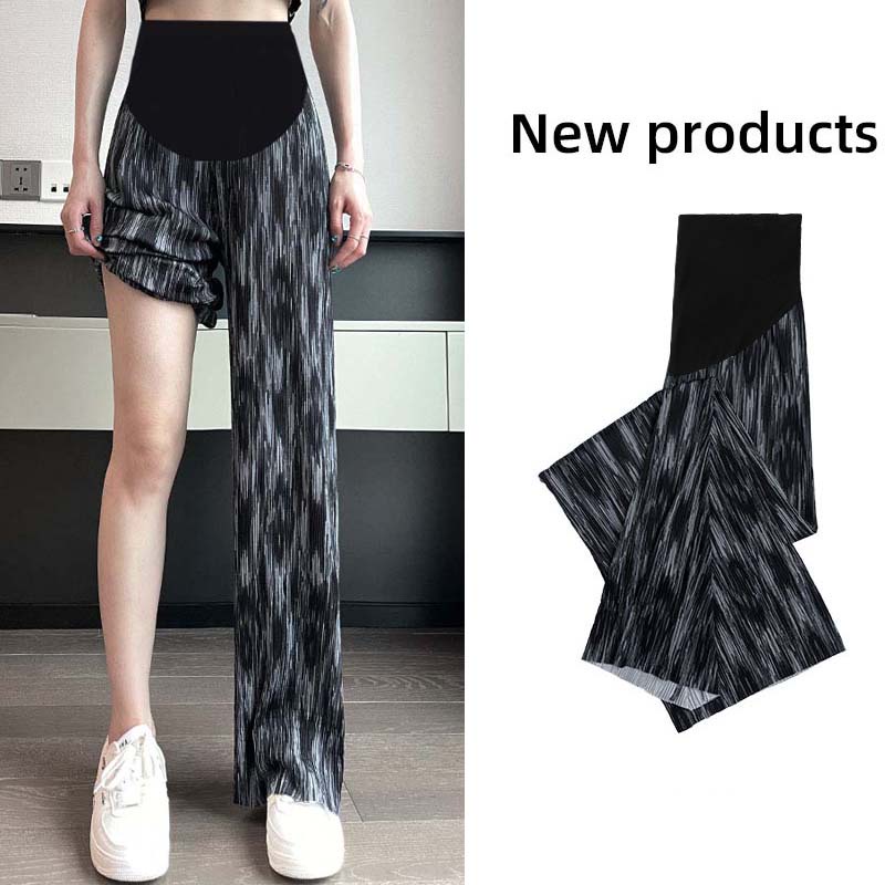 Quần Ống Rộng Xếp Ly Bằng Lụa Lạnh Mỏng Mùa Hè Kích Thước Lớn Mặc Ngoài Trời Cho Bà Bầu