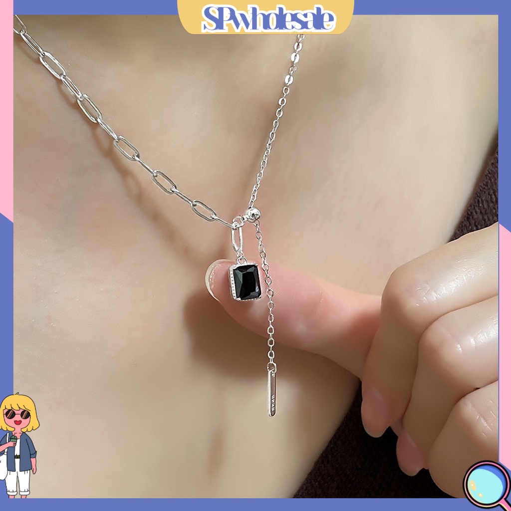 &lt;SPwholesale&gt; Vòng cổ Nữ Mặt Vuông Đính Đá Zircon Giả Dây Tua Rua Không Dễ Rỉ Sét Trang Sức Thời Trang Sang Trọng Cho Nữ Dating