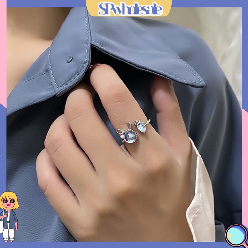 <SPwholesale> Nhẫn Dạng Hở Đính Đá Mặt Trăng Nhân Tạo Hình Thỏ Cà Rốt Có Thể Điều Chỉnh Trang Sức Dự Tiệc Cho Nữ