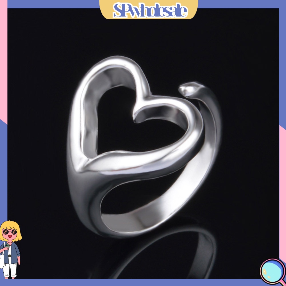 <SPwholesale> Nhẫn Hở Mạ Bạc Hình Trái Tim Thời Trang Cho Nữ