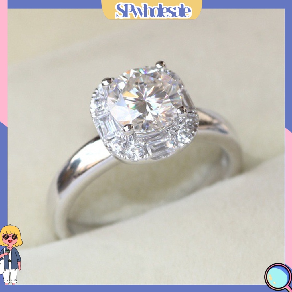 <SPwholesale> Nhẫn Đính Hôn Đính Đá Tròn Mạ Điện Sáng Bóng Trang Trí Đám Cưới Dành Cho Nữ