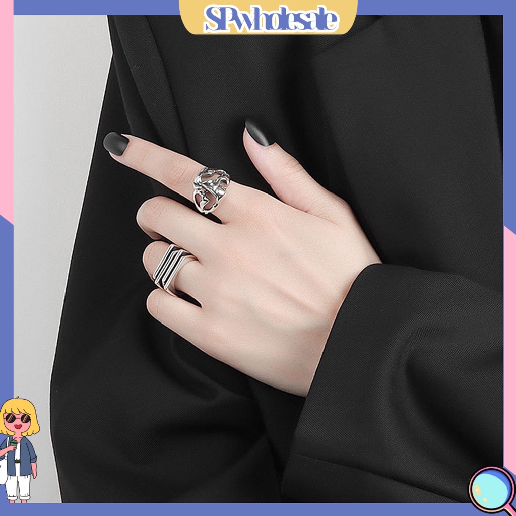 <SPwholesale> Nhẫn Hở Mạ Điện Bóng Cao Màu Trơn Kiểu Retro Tối Giản Có Thể Điều Chỉnh Trang Sức Cho Nữ