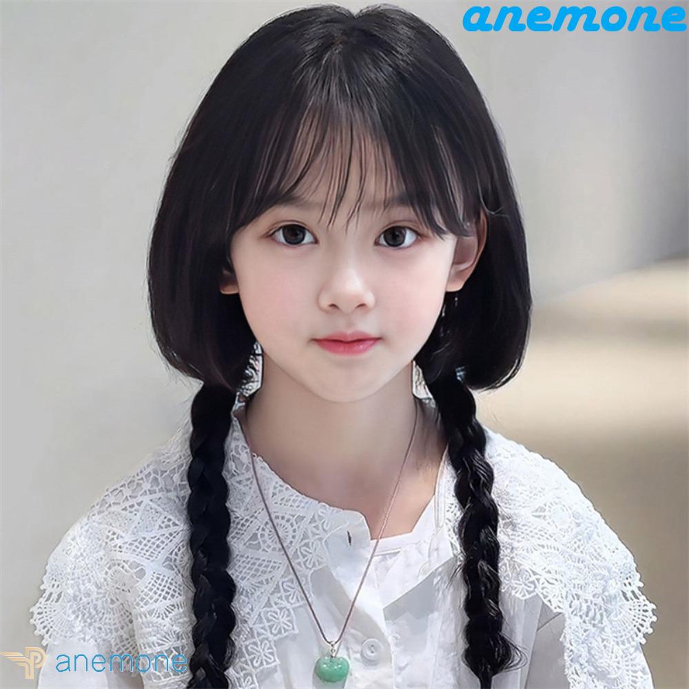 Phụ Kiện Tóc Giả Thắt Bím Đuôi Ngựa Màu Đen Tự Nhiên Đáng Yêu Dành Cho Bé Gái