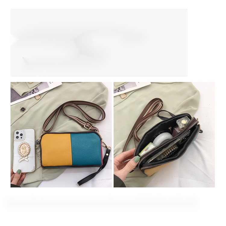 Túi Xách Da Bò Nhỏ Xinh Phối Màu Tương Phản Thời Trang Cho Nữ