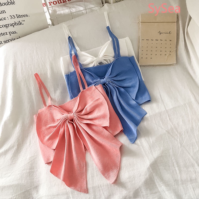 Áo Hai Dây Dệt Kim Đính Nơ Thời Trang Mùa Hè Hàn Quốc Cho Nữ