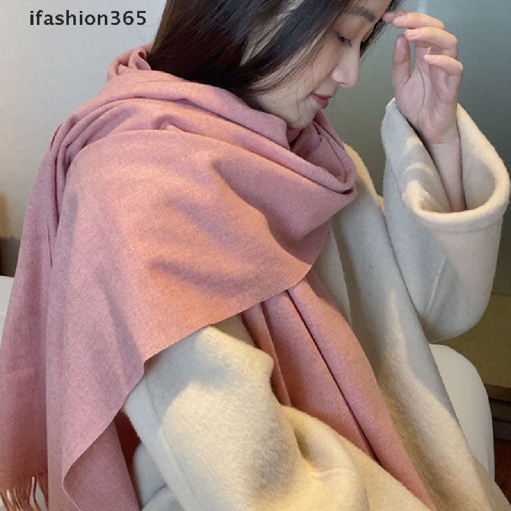 Khăn Choàng Cổ Dệt Kim Dày Dặn Màu Trơn Đính Tua Rua Thời Trang Mùa Đông Cho Nữ [ifashion365]