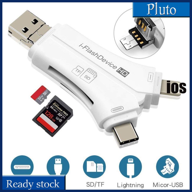 Đầu Đọc Thẻ Nhớ Tf Sd Đa Năng 4 Trong 1 Otg Cho Điện Thoại