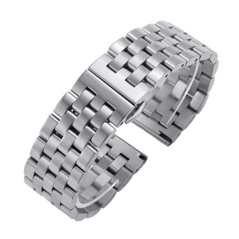 Dây Đeo Đồng Hồ Bằng Thép Không Gỉ Trơn 5 Bước 20mm 22mm 24mm