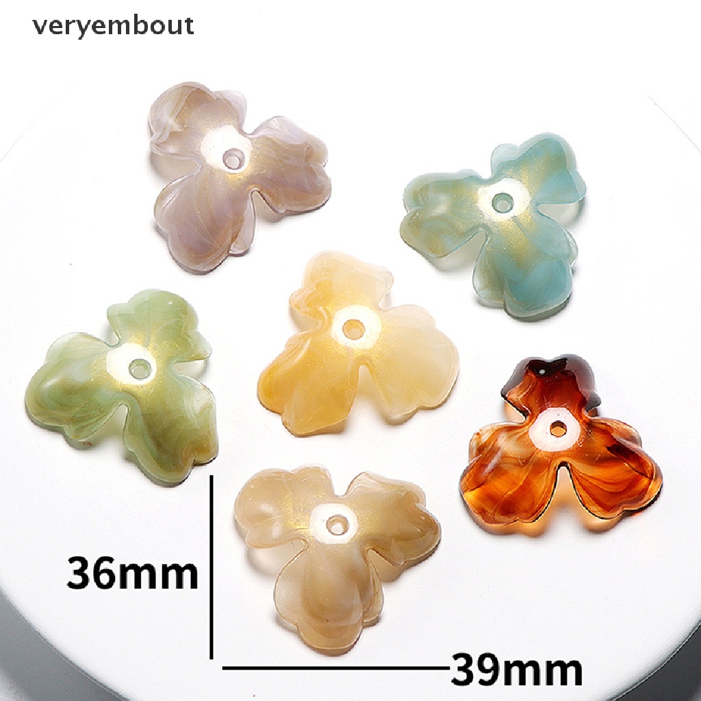 Set 10 Hạt Ngọc Trai Giả Hình Cánh Hoa Bằng Acrylic Kích Thước 39x36mm Dùng Trang Trí Quần Áo