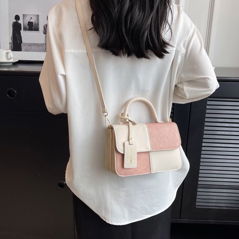 Túi Đeo Vai Hình Vuông Phối Màu Tương Phản Phong Cách Pháp Cổ Điển Thời Trang Cho Nữ
