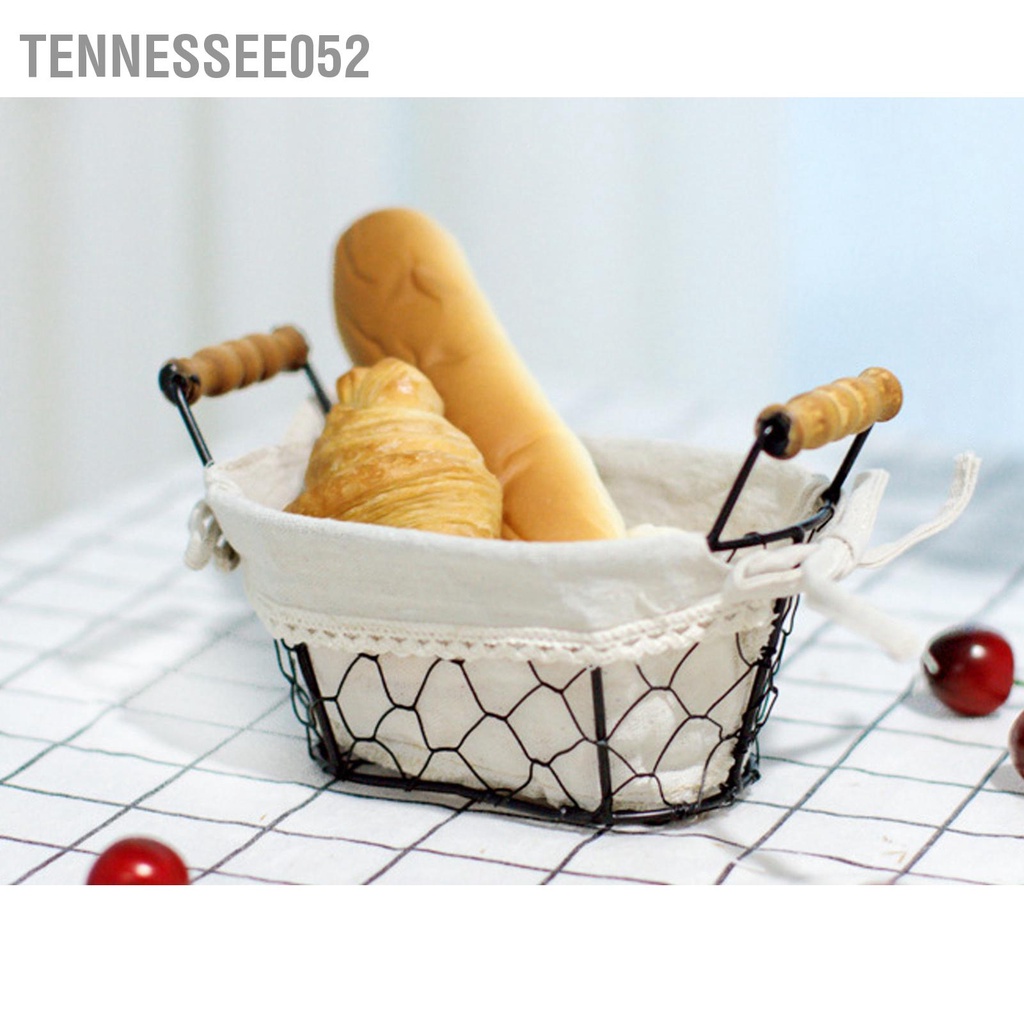 Tennessee052 Rổ Dây Bánh Mì Đựng Gấp Tay Cầm Bằng Gỗ Có Vải Lót Thực Phẩm Phục Vụ Giỏ Mỹ Trang Sức Đồ Ăn Nhẹ