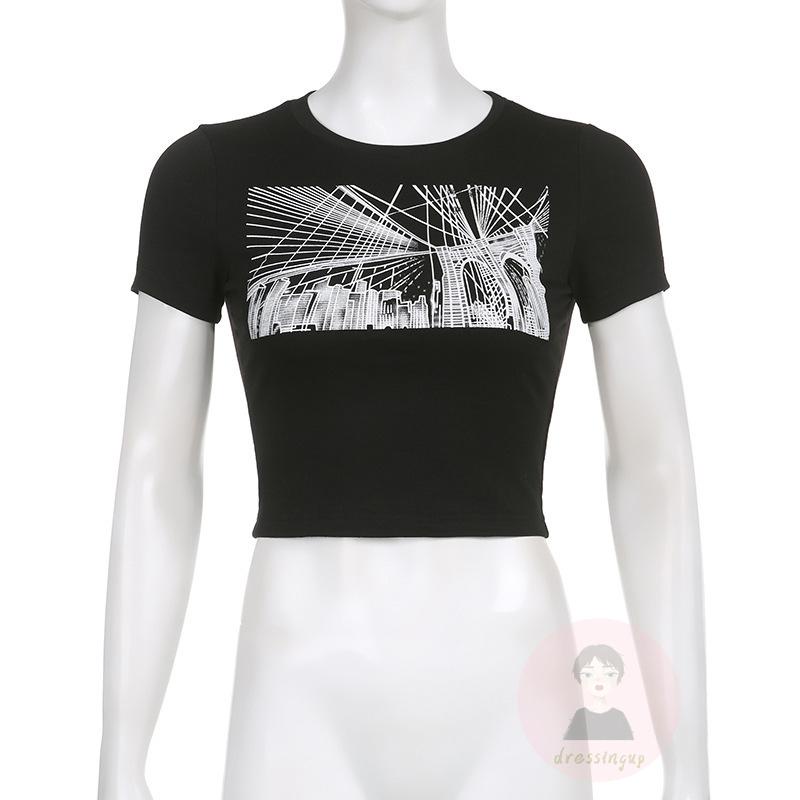 Áo Thun Tay Ngắn Cổ Tròn In Hình Thành Phố Thời Trang Cho Nữ