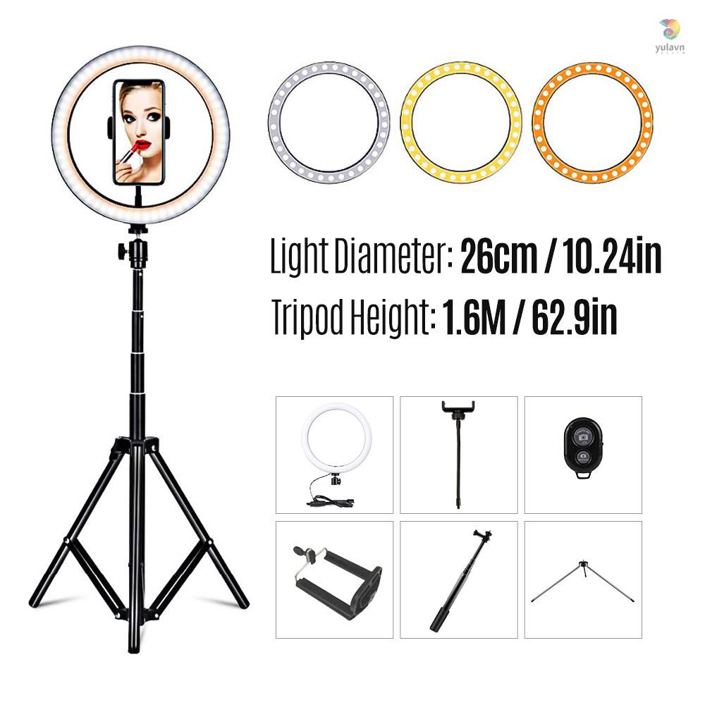 Đèn LED Hình Tròn 10inch / 26cm Gắn Giá Đỡ Ba Chân Hỗ Trợ Chụp Ảnh