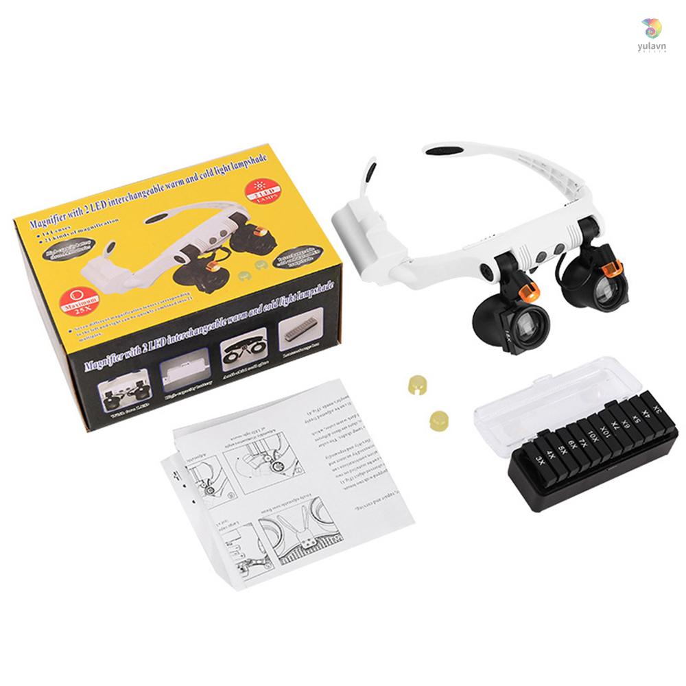 Kính Lúp Đeo Đầu Phóng Đại Nhiều Kính Có Đèn LED Ấm Áp Và Mát Mẻ