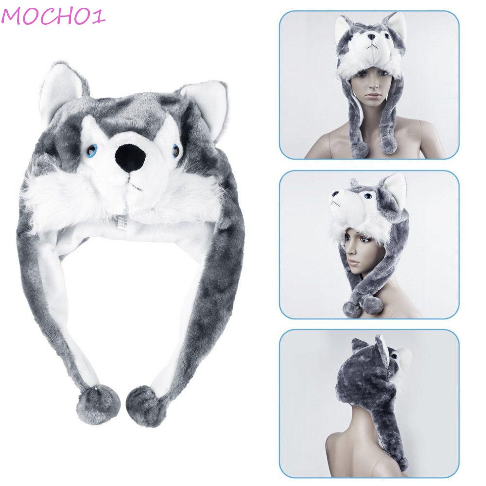 Mocho1 Mũ Tai Bèo Mềm Mại Họa Tiết Chó Sói Hoạt Hình Thời Trang
