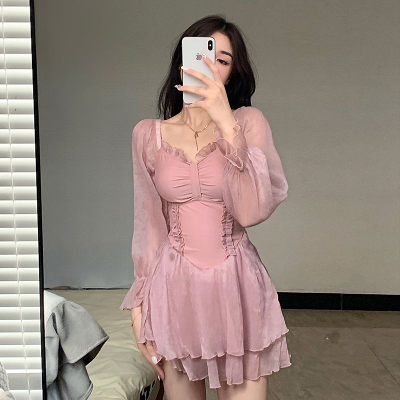 Áo Đầm Mỏng Che Bụng Một Mảnh Phong Cách Mới Mùa Hè 2023 Kích Thước Lớn Phong Cách ins Cho Nữ Sinh