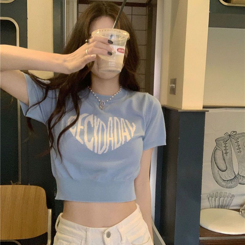 Jiashucheng Áo Thun Nữ Ngắn Tay In Chữ Love Thời Trang Hàn Quốc