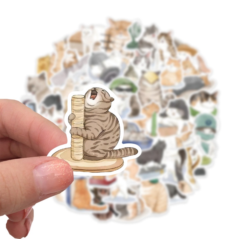 Bộ 53 Miếng Dán Trang Trí Vali Đàn Guitar Hình Mèo Hoạt Hình Chống Thấm Nước