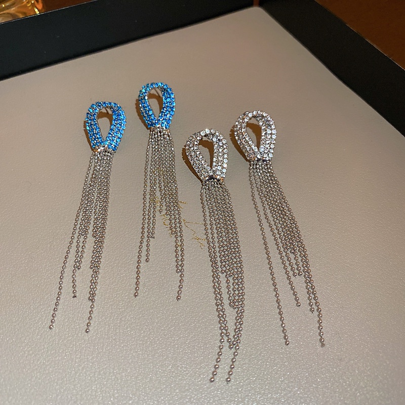 Bông Tai Mạ Bạc 925 Hình Giọt Nước Dáng Dài Đính Kim Cương Giả Phong Cách Âu Mỹ Thời Trang Cho Nữ