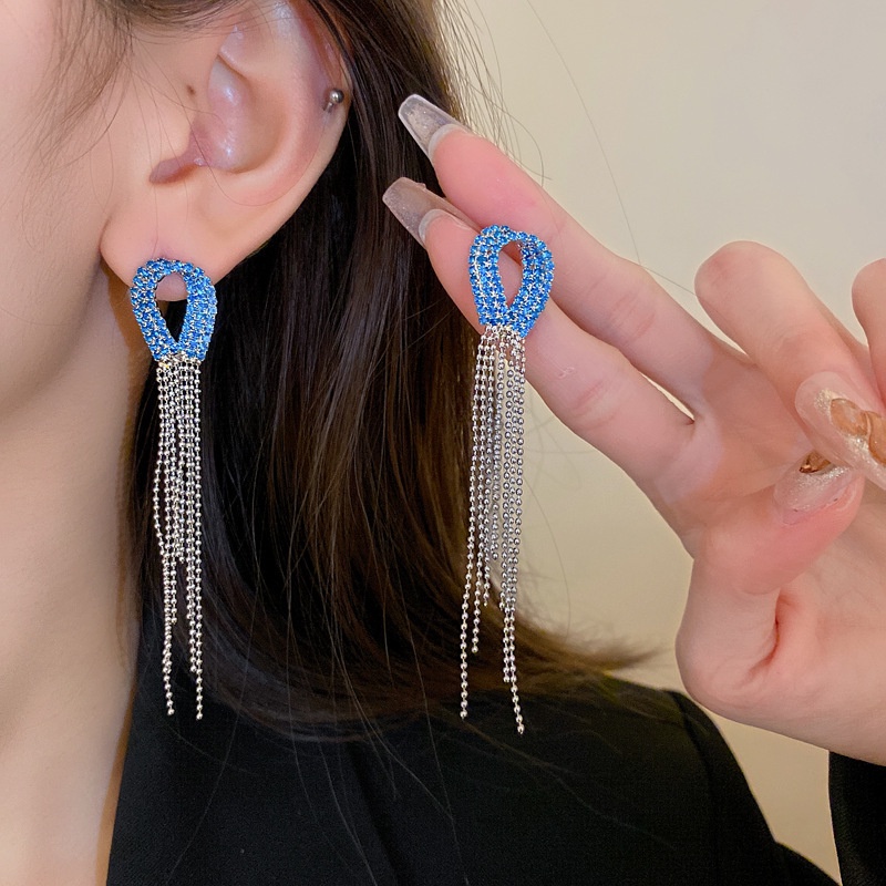 Bông Tai Mạ Bạc 925 Hình Giọt Nước Dáng Dài Đính Kim Cương Giả Phong Cách Âu Mỹ Thời Trang Cho Nữ