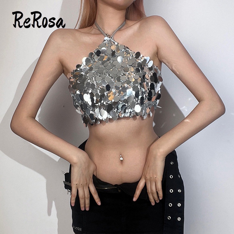 Áo Hai Dây Hở Lưng Đính Kim Sa Lấp Lánh Thời Trang 2023 Quyến Rũ Cho Nữ