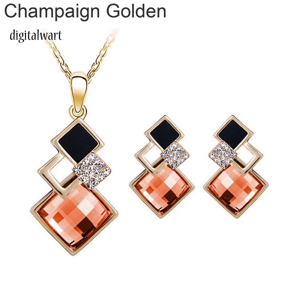 Kỹ Thuật Số| Set 2 Món Vòng cổ + Bông Tai Hình Học Bằng Hợp Kim Đính Pha Lê Lấp Lánh Cho Cô Dâu