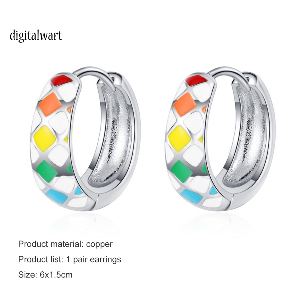 Kỹ Thuật Số| 1 Đôi Bông Tai Tròn Họa Tiết Kẻ Ô Phong Cách Hàn Quốc Dành Cho Nữ