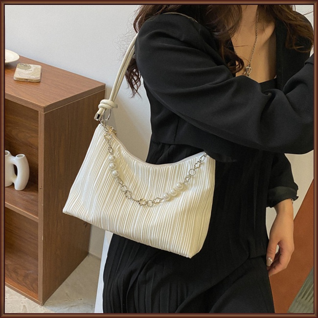 Túi Đeo Vai Xếp Ly Đính Ngọc Trai Phong Cách Hàn Quốc Thời Trang Cho Nữ