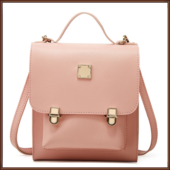 Ba Lô Da Pu Màu Trơn Có Khóa Đa Năng Thiết Kế Đơn Giản Cho Nữ