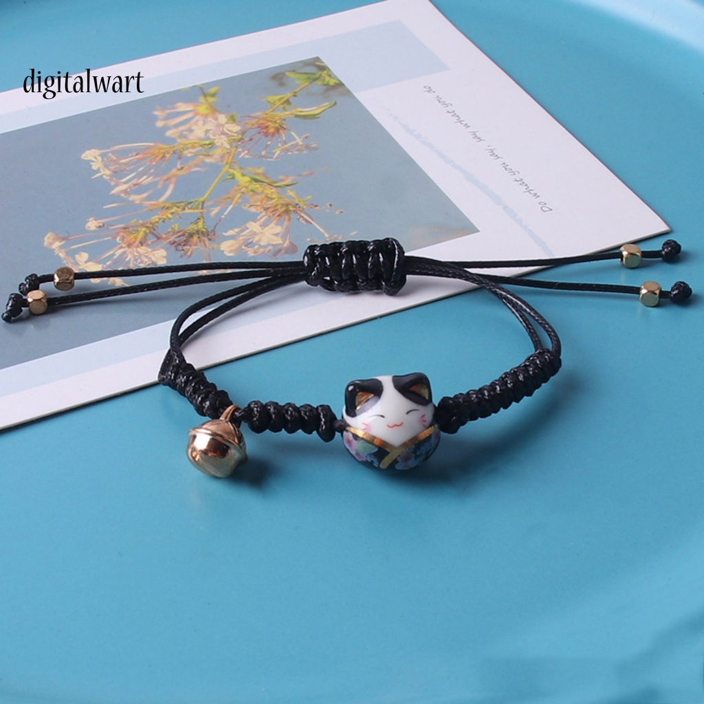 Kỹ Thuật Số| Vòng Tay Dây Bện Phối Hạt Gốm Gắn Chuông Nhỏ Điều Chỉnh Được Làm Bằng Tay Trang Trí Hình Mèo Dành Cho Cuộc Sống Hàng