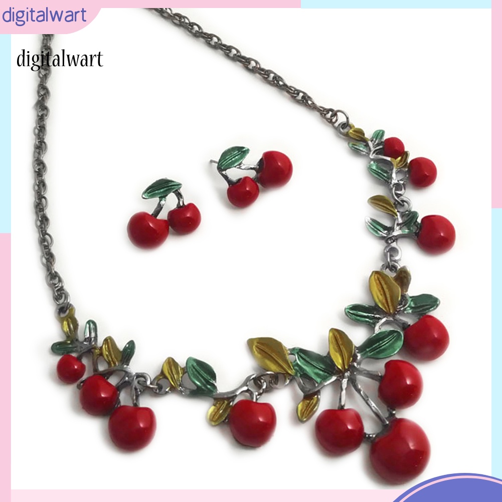 Kỹ Thuật Số| Bộ Vòng cổ + Bông Tai Hình Quả Cherry Đỏ Thời Trang Cho Nữ
