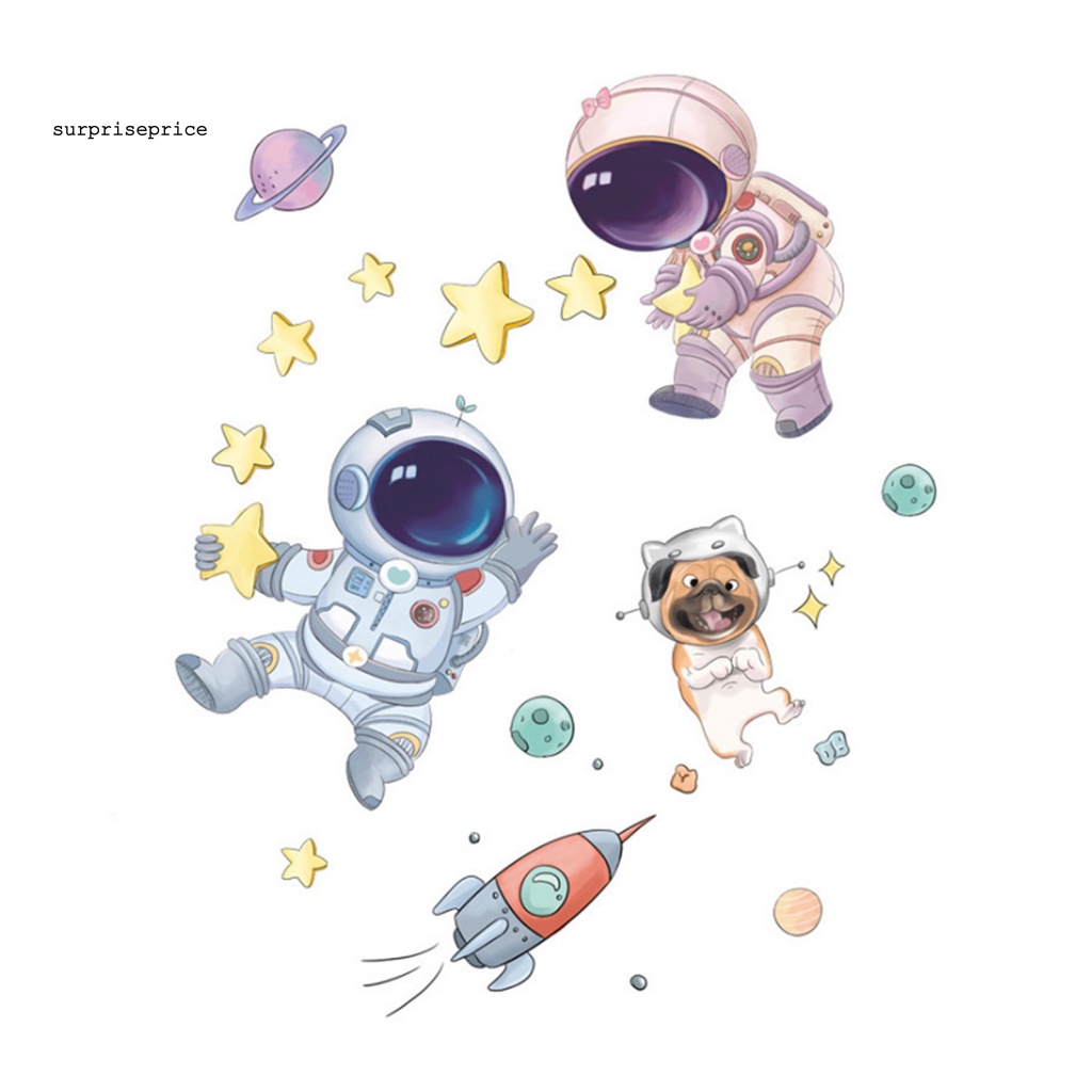 Sticker Dán Tường Họa Tiết Phi Hành Gia Hoạt Hình Dễ Thương Bắt Mắt