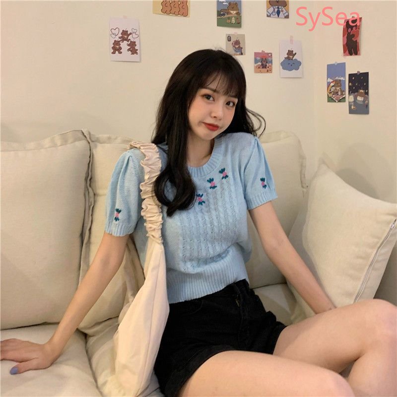 Áo Dệt Kim Thêu Hoa Phong Cách Hàn Quốc Gợi Cảm Cho Nữ