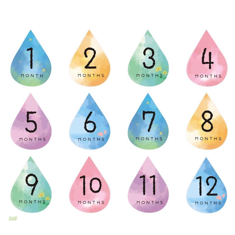 Set 12 Miếng Dán Đánh Dấu Cột Mốc Tháng Dễ Thương Dành Cho Bé 1-12 Tháng Tuổi