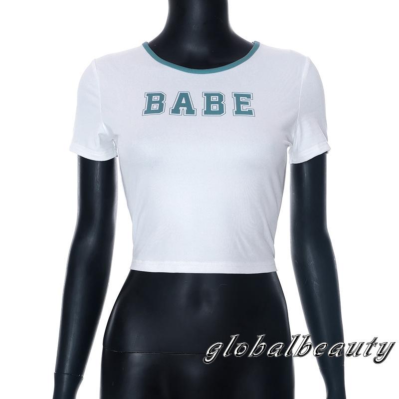 Áo Croptop Tay Ngắn Cổ Tròn In Chữ Phong Cách Đường Phố Cho Nữ