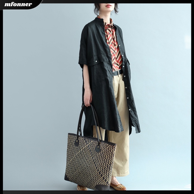 Áo Sơ Mi Nữ Tay Dài Dáng Rộng Bằng Cotton Linen Màu Trơn Thời Trang