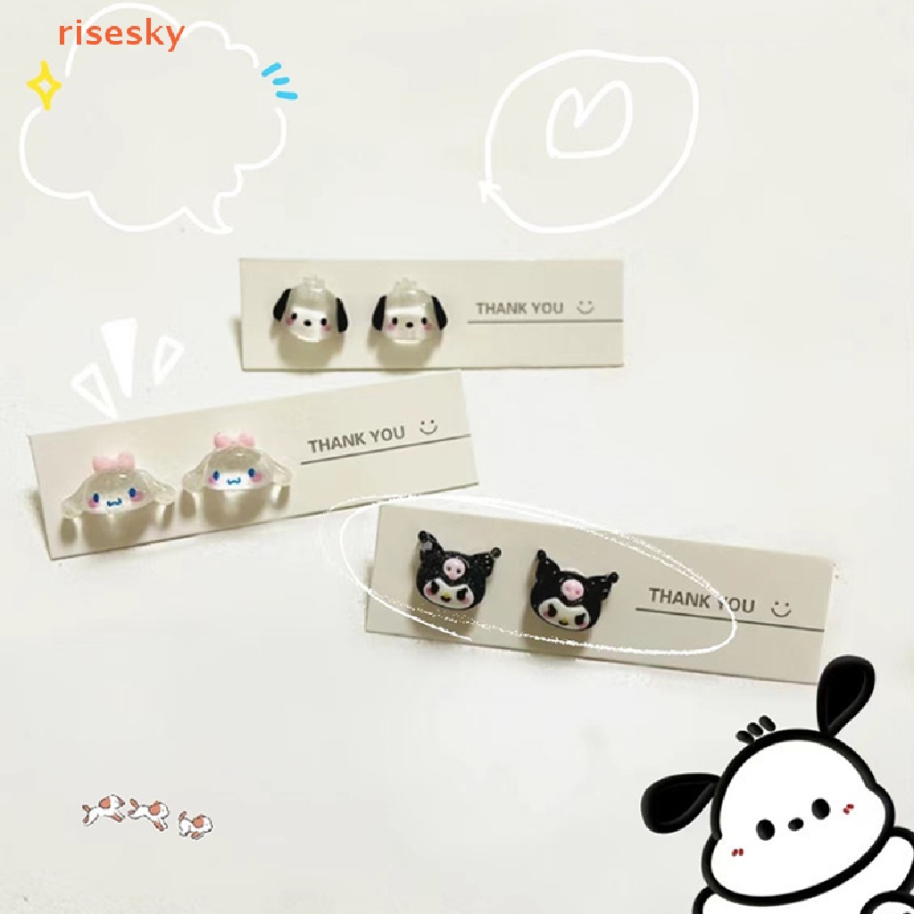 [risesky] Set Bông Tai Sanrio Bằng Nhựa Mềm Phong Cách Harajuku Dễ Thương Cho Nữ