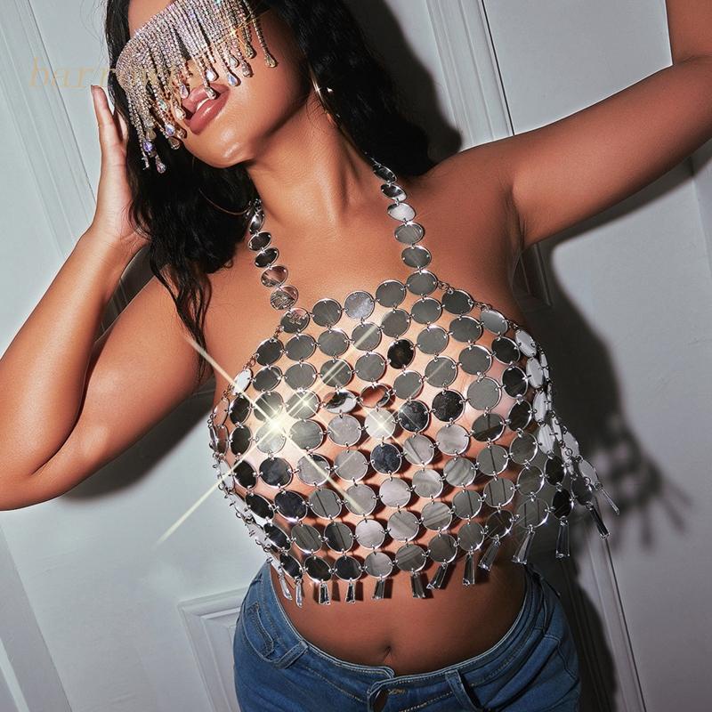 Brroa Áo Ngực Dạng Chuỗi Tua Rua Đính Kim Sa Lấp Lánh Trang Sức Dự Tiệc Bikini Hai Dây