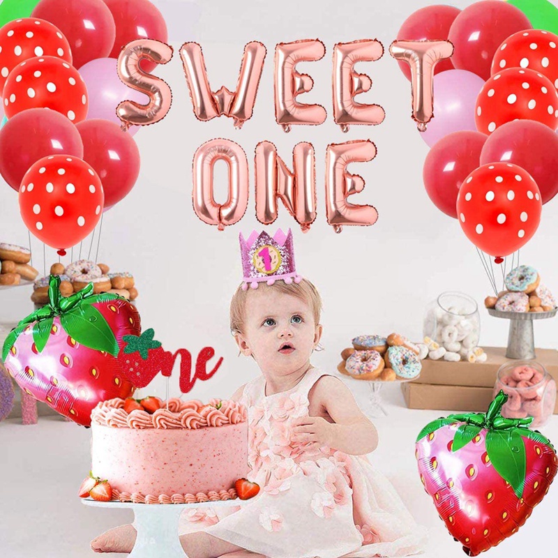 Bộ Bong Bóng Lá Nhôm Mylar Hình Trái Dâu Trang Trí Tiệc Cưới / Sinh Nhật