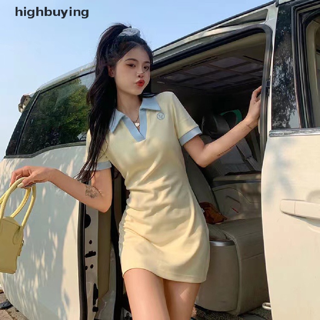 Đầm Thể Thao Cổ Chữ V Dáng Ôm Ngắn Màu Sắc Tương Phản Thời Trang Mùa Hè Cho Nữ