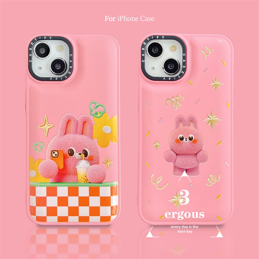 Ốp Điện Thoại TPU Mềm Họa Tiết Thỏ Hồng Selfie Bảo Vệ Ống Kính Cho iPhone 14 13 12 11 Pro Max SE2020 X XR Xs Max
