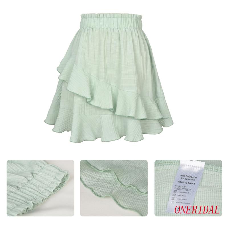 Chân Váy Ngắn Dáng Chữ A Phối Bèo Lá Sen Đơn Giản Đa Năng Cho Nữ