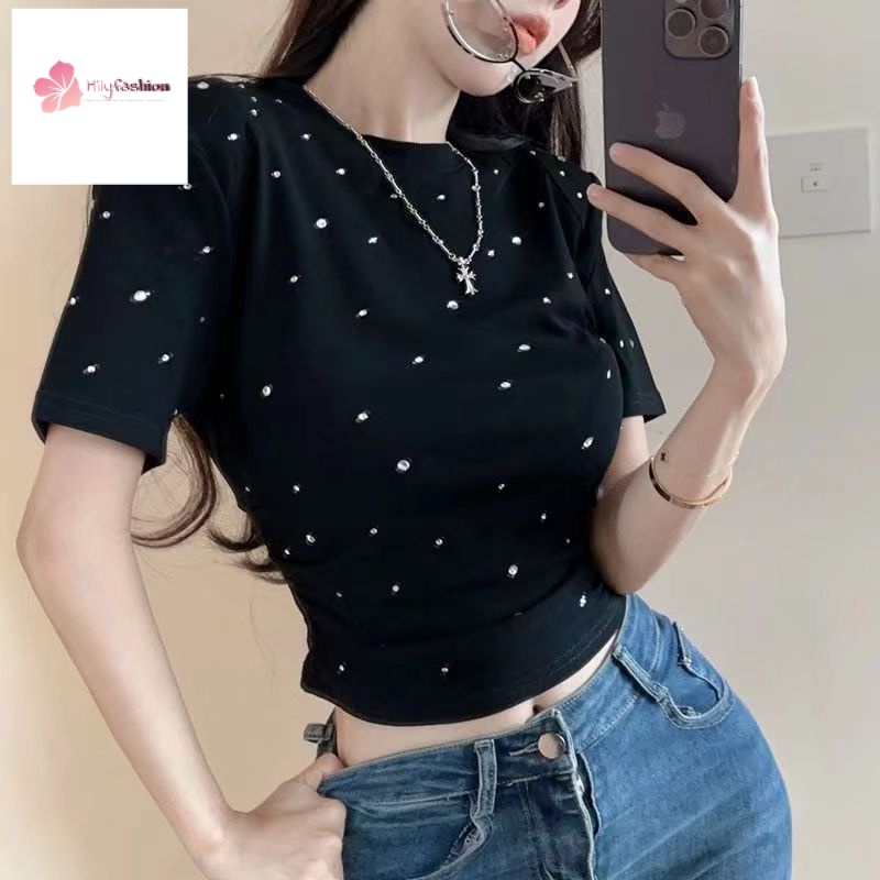 Áo Thun Cao Cấp Cổ Tròn Ôm Dáng Phong Cách Hàn Quốc Thời Trang Xuân Hè Mới 2023