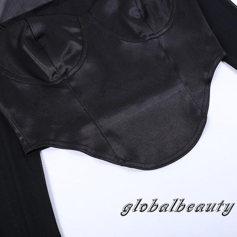 Áo Thun Lửng Tay Dài Phối Lưới Thời Trang Quyến Rũ Cho Nữ