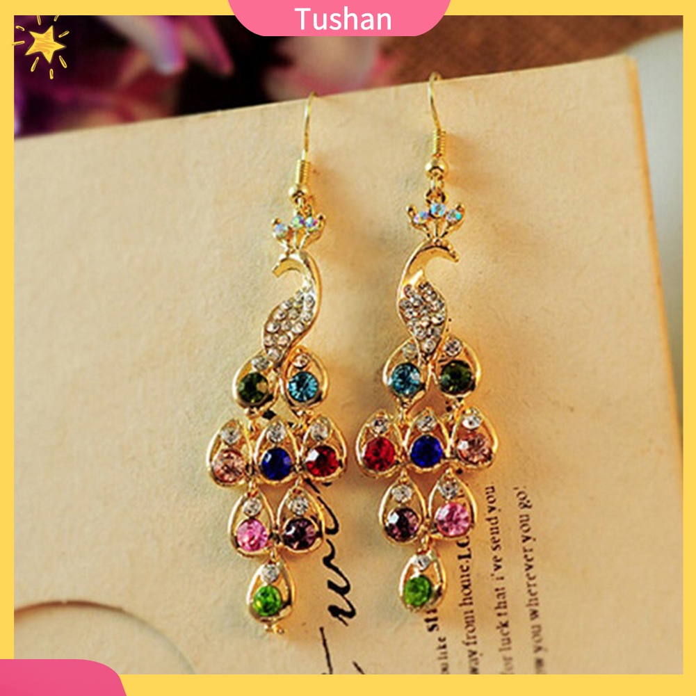 Bông Tai Hình Chim Công Đính Đá Phong Cách Bohemian Cổ Điển Dành Cho Nữ