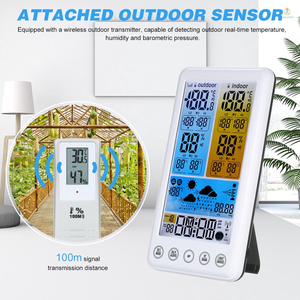 Trạm Thời Tiết RCC Không Dây Với Màn Hình LCD Màu Đo Nhiệt Độ Và Độ Ẩm Đa Năng Có Đèn Nền