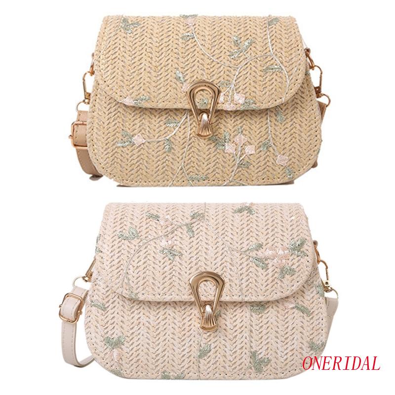 Túi cói Vai Đan Lát Phối Ren Hoa Thời Trang Dành Cho Nữ