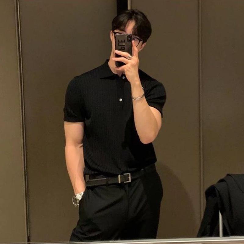 Áo Thun polo Dệt Kim Tay Ngắn Phong Cách Thời Trang Đường Phố Mùa Hè Mới 2023