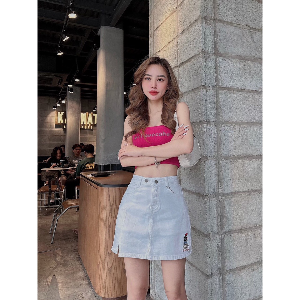 Chân Váy Jean Thêu Gấu W.h.o.a.u