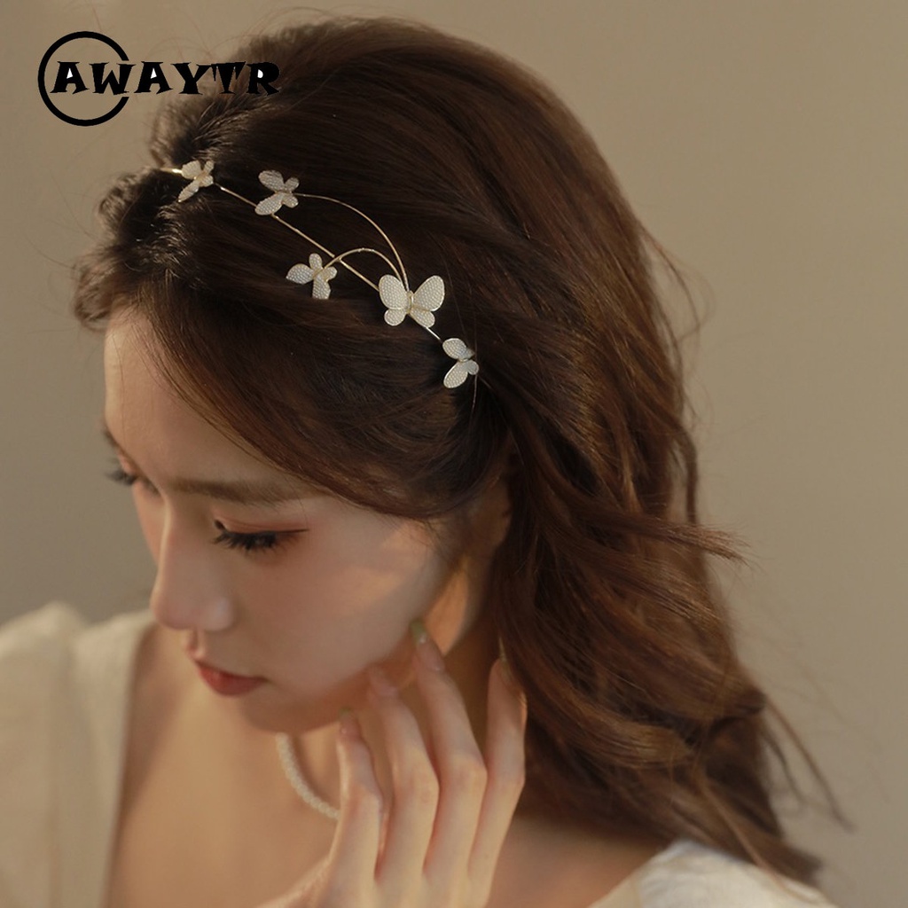 Băng Đô Cài Tóc Hình Bướm Bằng Hợp Kim Phối Ngọc Trai Đơn Giản Thời Trang Dành Cho Nữ
